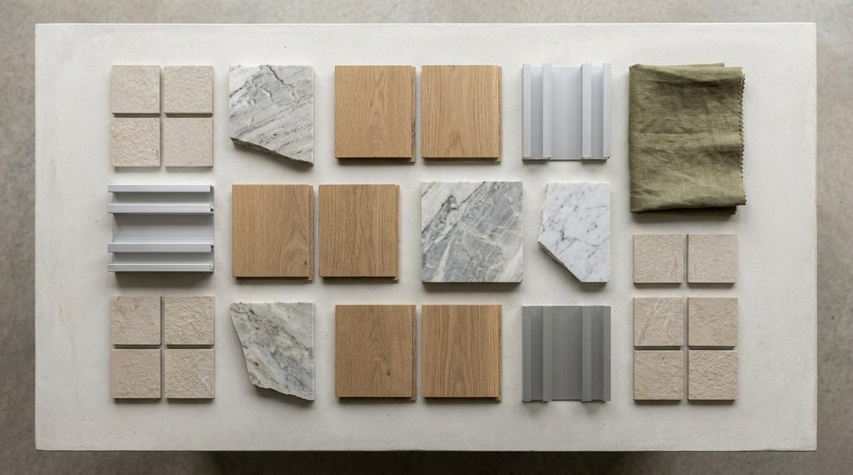 Tile, stone, timber, aluminium and fabric samples made in Foshan