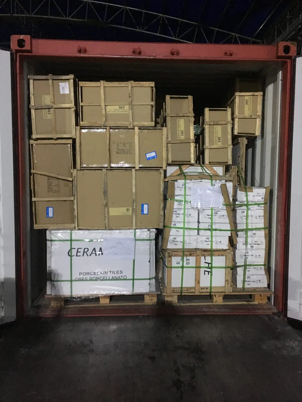 Goods packed inside a shipping container