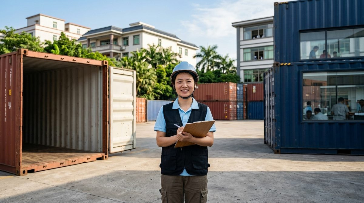 Shipping coordinator comparing a twenty foot container with a forty foot high cube
